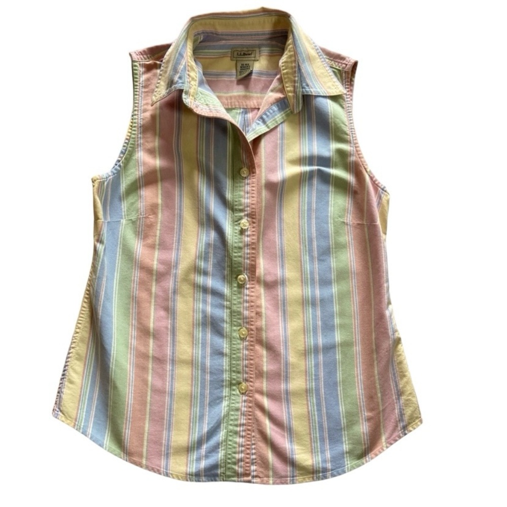 L.L. Bean Women's Sleeveless Button Down Oxford Shirt Pastel Stripes Size XS